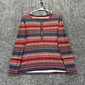 Ruff Hewn Shirt Womens PL Multicolor Striped Long Sleeve Henley Casual
